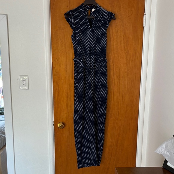 Monteau Pants - Monteau Navy Polka Dot Jumpsuit